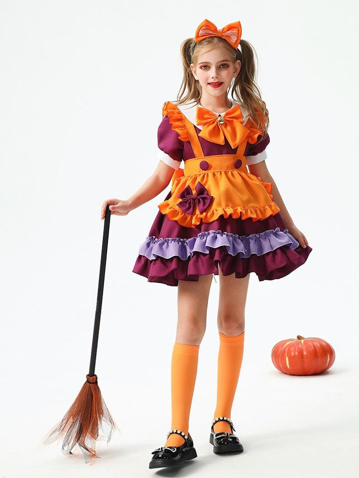 A-Line/Princess Round-Neck Short Sleeves Short/Mini Halloween Performance Costumes Dress with Apron & Ruffles