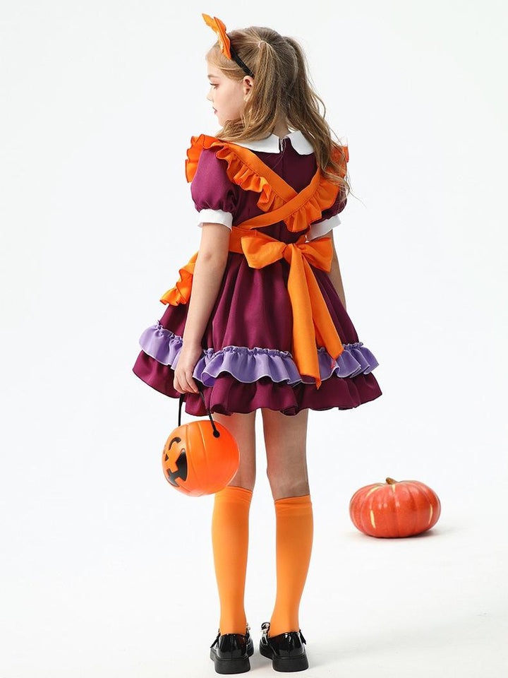 A-Line/Princess Round-Neck Short Sleeves Short/Mini Halloween Performance Costumes Dress with Apron & Ruffles