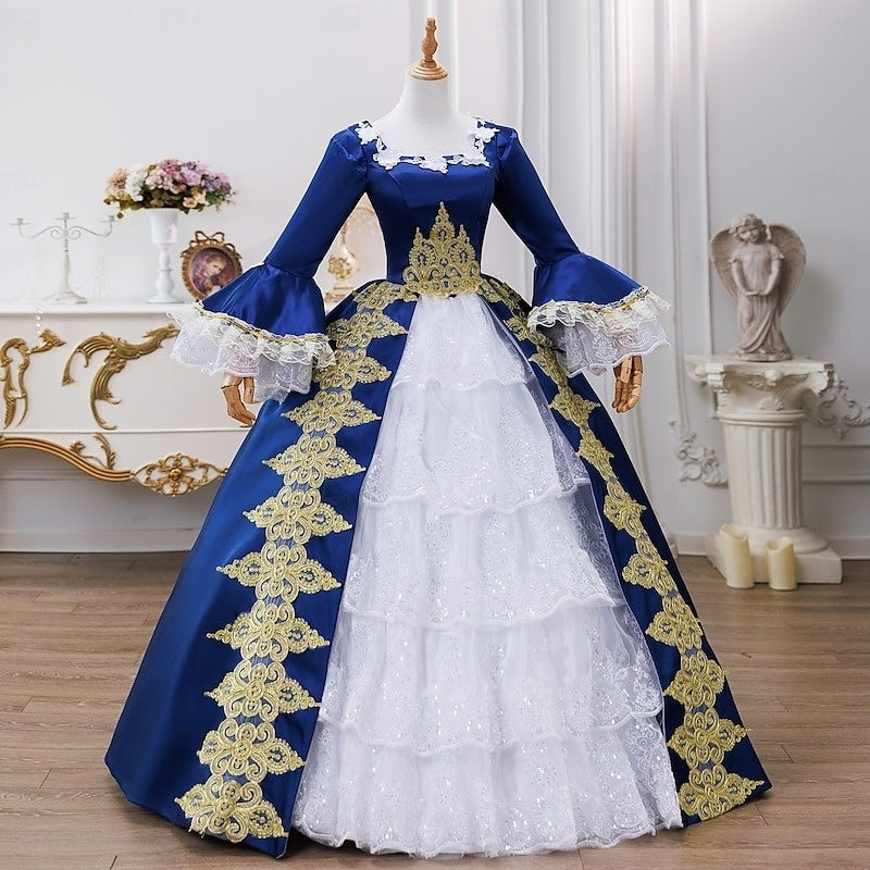 blue 18th century dress Vintage Inspired Rococo Pale Blue Brocade Dress - 18 Century Gown