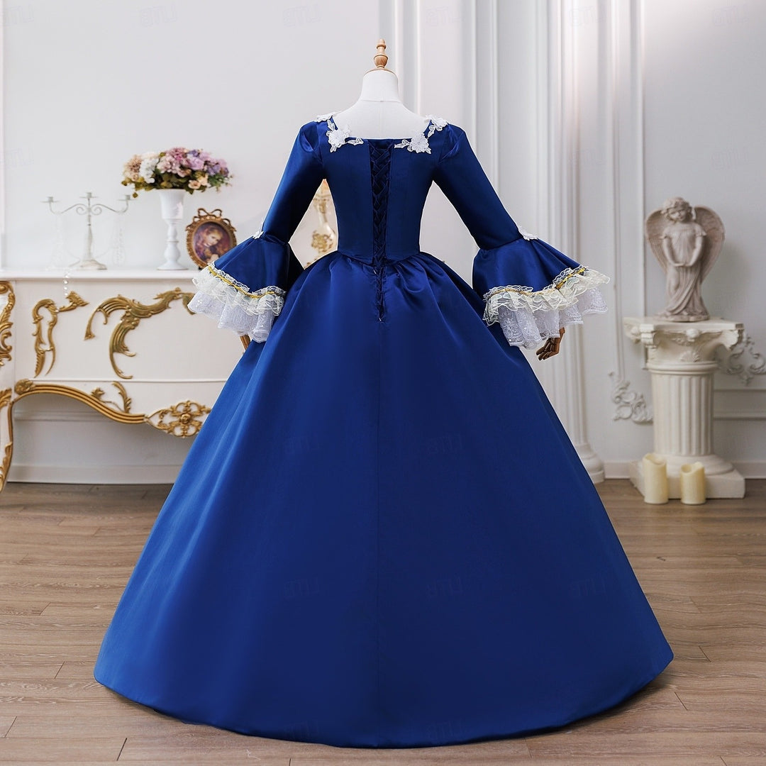 18th c dress 18th Century Ball Gown Square Neck Long Sleeves Maria Antonietta Rococo Victorian Renaissance Vacation Dress, One-Size / Blue