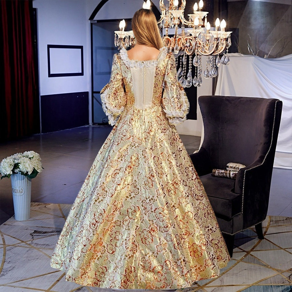 Ball Gown Square Neck Half Sleeves Floor-Length Vintage Party Costume Masquerade Rococo Victorian Renaissance Lace Dress