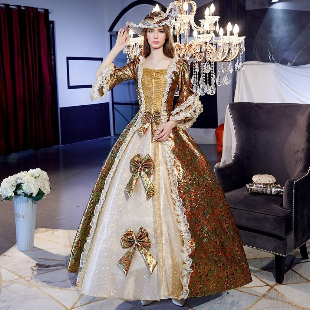 Ball Gown Square Neck Half Sleeves Floor-Length Vintage Party Costume Masquerade Rococo Victorian Renaissance Lace Dress