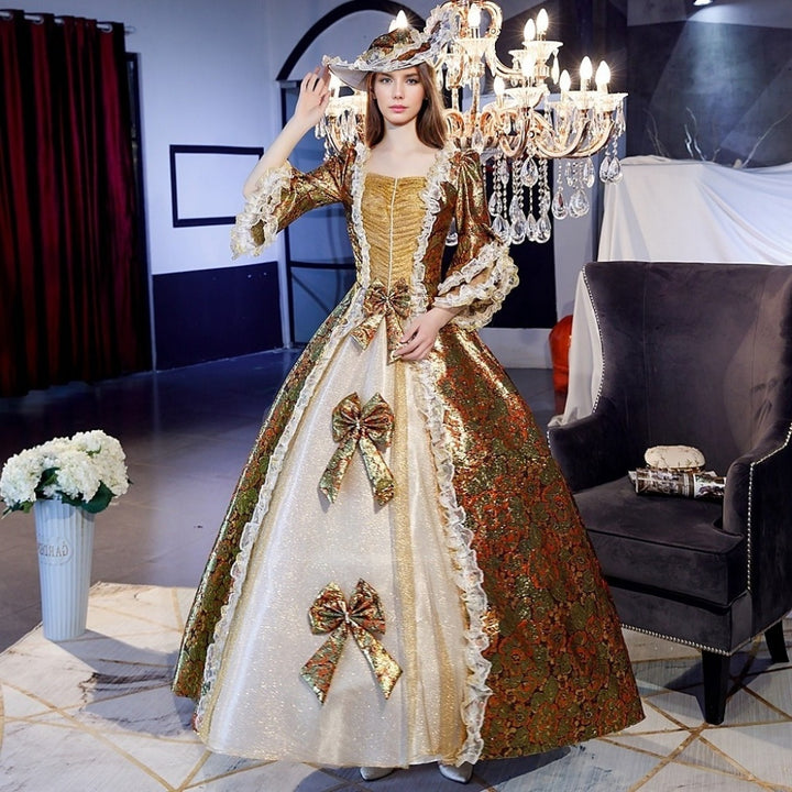 Ball Gown Square Neck Half Sleeves Floor-Length Vintage Party Costume Masquerade Rococo Victorian Renaissance Lace Dress