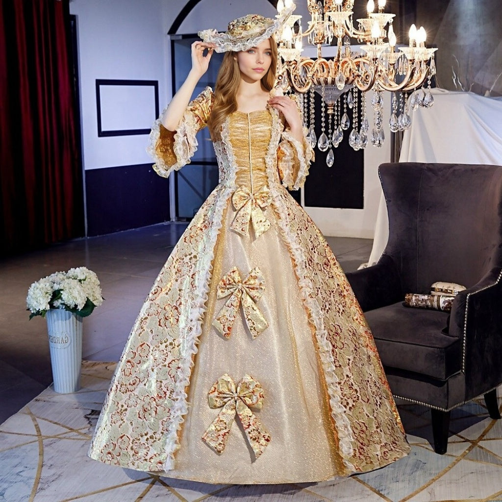 Ball Gown Square Neck Half Sleeves Floor-Length Vintage Party Costume Masquerade Rococo Victorian Renaissance Lace Dress