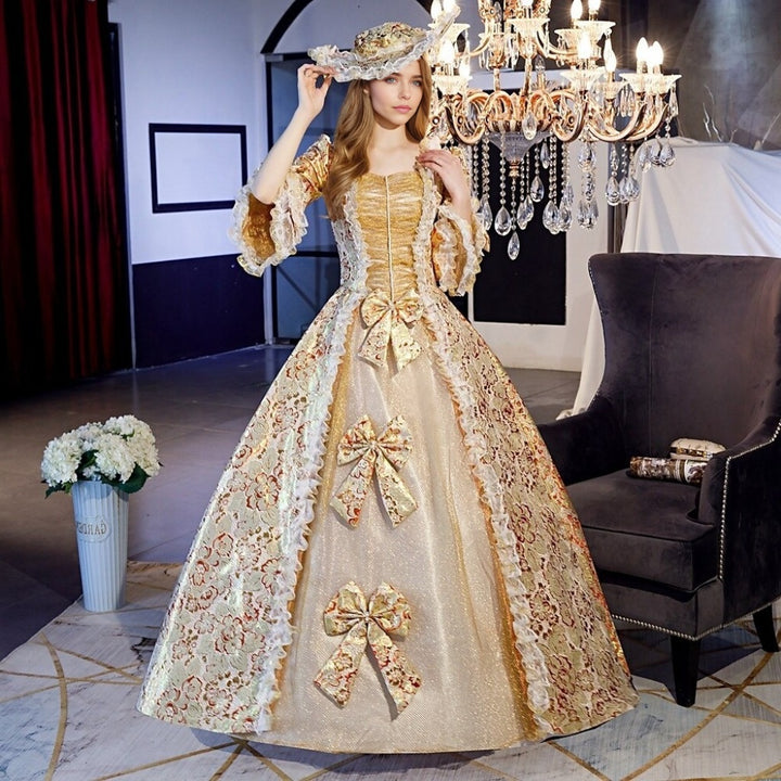 Ball Gown Square Neck Half Sleeves Floor-Length Vintage Party Costume Masquerade Rococo Victorian Renaissance Lace Dress