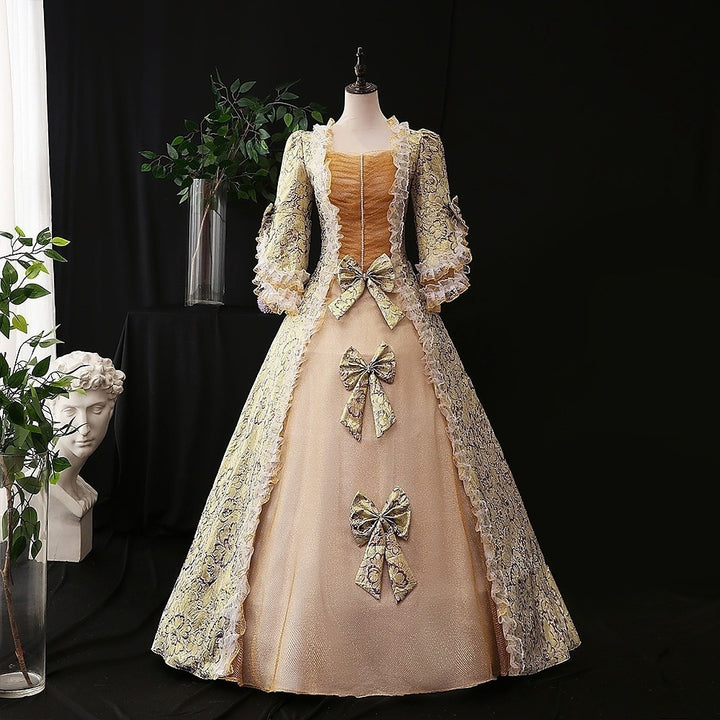 Ball Gown Square Neck Half Sleeves Floor-Length Vintage Party Costume Masquerade Rococo Victorian Renaissance Lace Dress