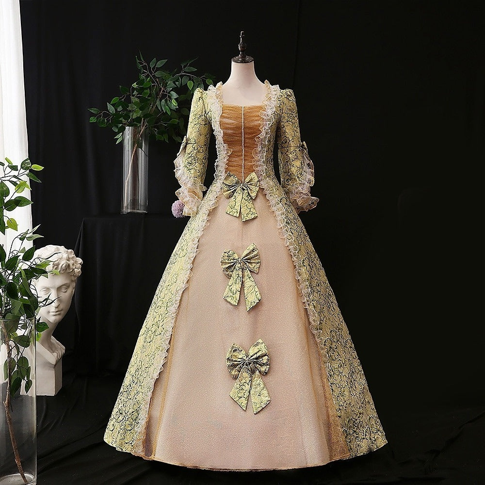 Ball Gown Square Neck Half Sleeves Floor-Length Vintage Party Costume Masquerade Rococo Victorian Renaissance Lace Dress