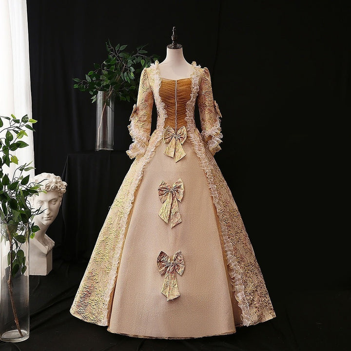 Ball Gown Square Neck Half Sleeves Floor-Length Vintage Party Costume Masquerade Rococo Victorian Renaissance Lace Dress