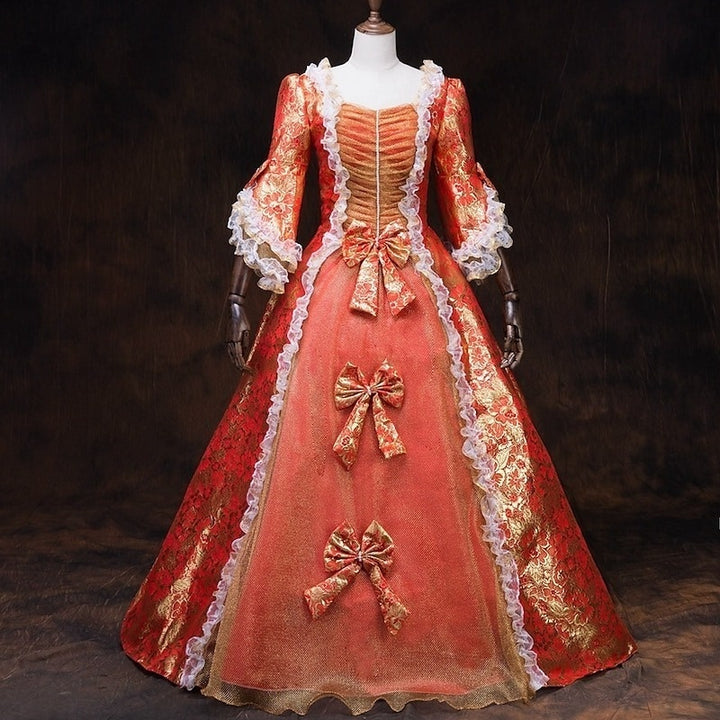Ball Gown Square Neck Half Sleeves Floor-Length Vintage Party Costume Masquerade Rococo Victorian Renaissance Lace Dress
