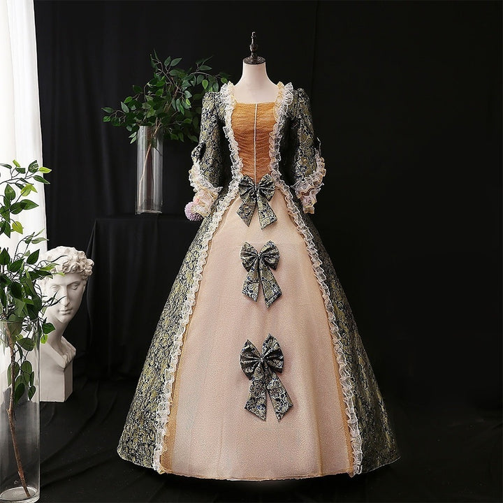 Ball Gown Square Neck Half Sleeves Floor-Length Vintage Party Costume Masquerade Rococo Victorian Renaissance Lace Dress