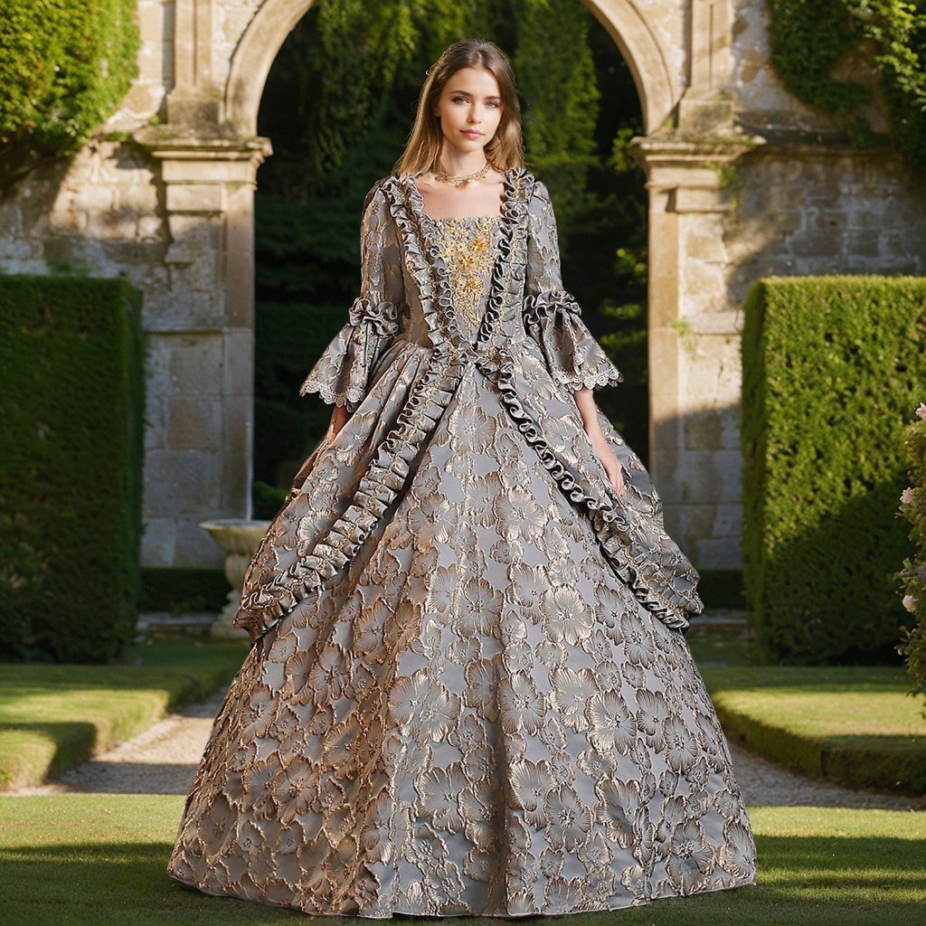 halloween prom dress Ball Gown Square Neck 3/4 Length Sleeve Royal Gothic Rococo Victorian Party Costume Dress Sparkle Dress in Gold Occasion_Formal Workwear Color:2 Colors (As Photo'd) Its soft