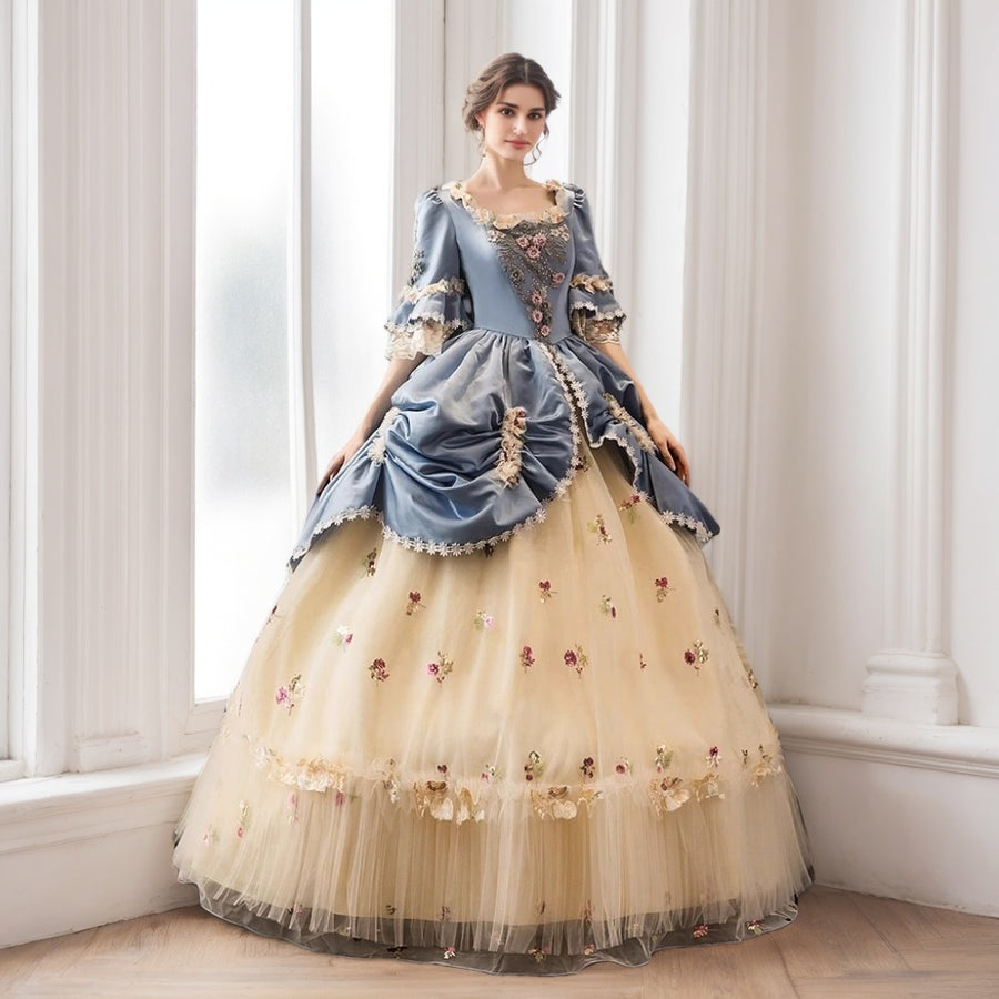Ball Gown Square Neck Half Sleeves Floor-Length Rococo Victorian Dress Party Costume Prom Dress Ball Gown Square Neck Half Sleeves Floor-Length Rococo Victorian Dress Party Costume Prom Dress