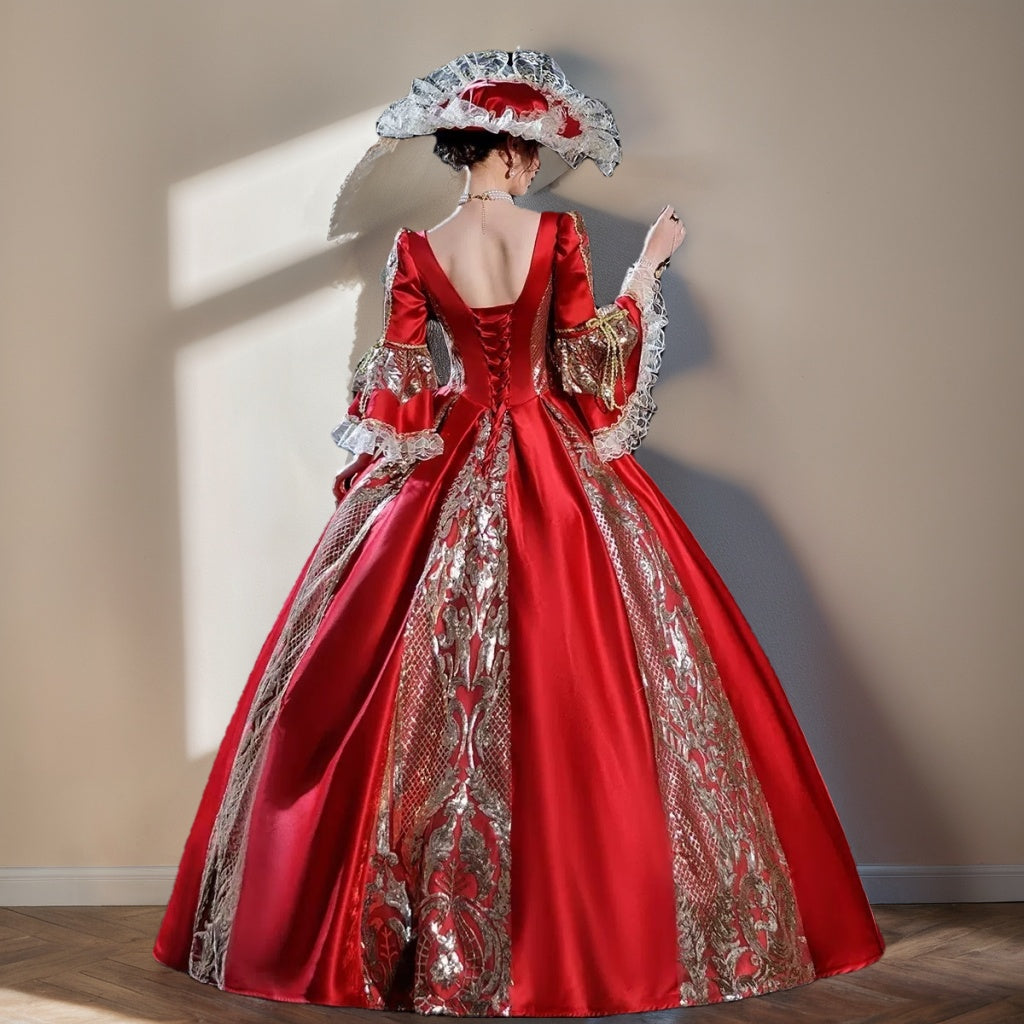 Ball Gown V-Neck 3/4 Length Sleeves Floor-Length Rococo Victorian Party Costume Masquerade Cosplay Prom Dress