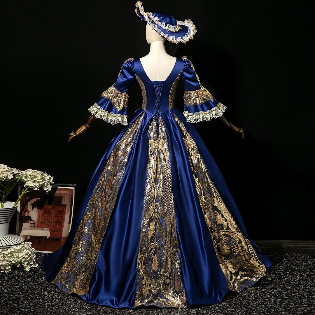 Ball Gown V-Neck 3/4 Length Sleeves Floor-Length Rococo Victorian Party Costume Masquerade Cosplay Prom Dress