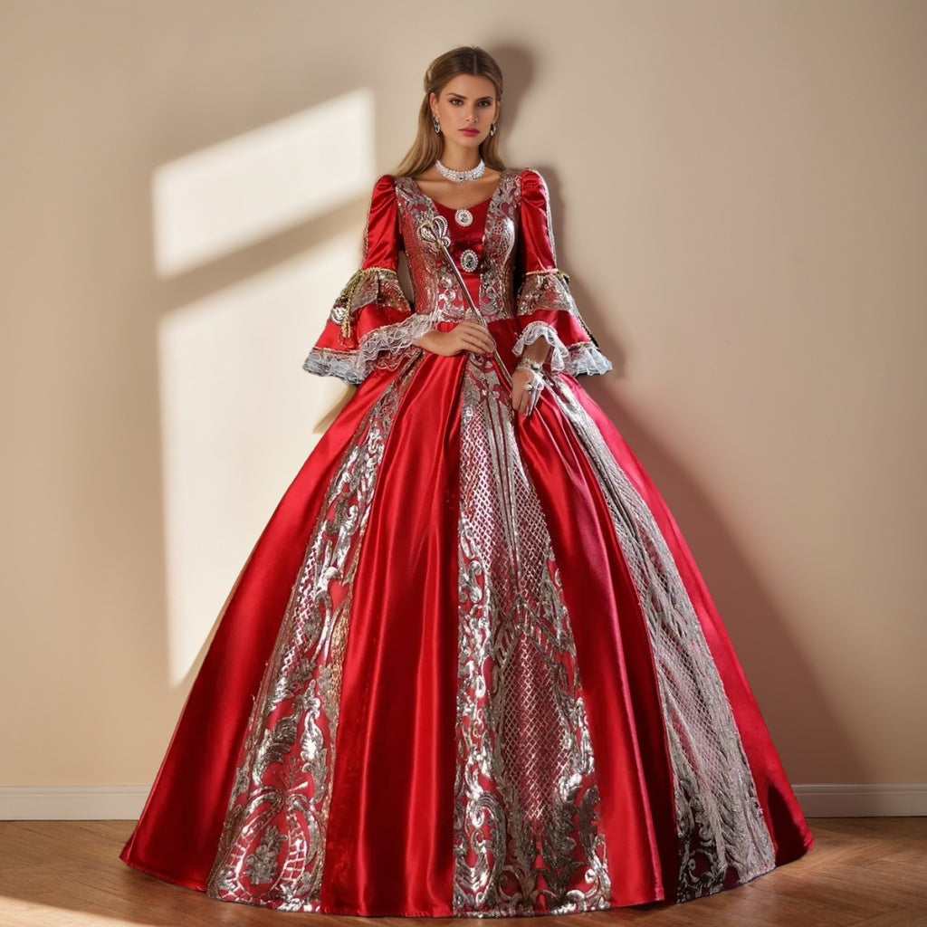 Ball Gown V-Neck 3/4 Length Sleeves Floor-Length Rococo Victorian Party Costume Masquerade Cosplay Prom Dress, One-Size / Red Ball Gown V-Neck 3/4 Length Sleeves Floor-Length Rococo Victorian Party Costume Masquerade Cosplay Prom Dress, One-Size / Red