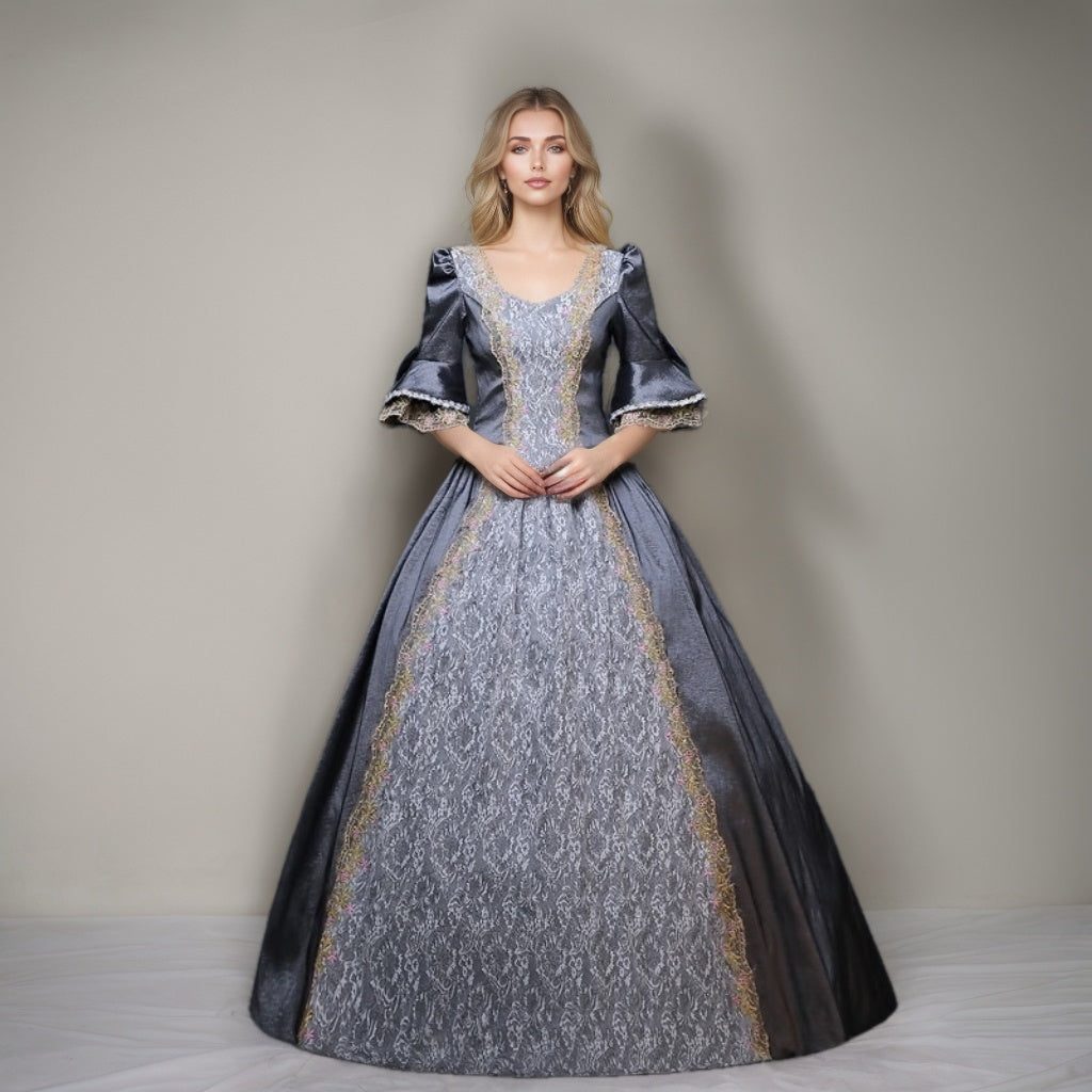 Ball Gown Sweetheart Neck Half Sleeves Floor-Length Rococo Victorian P - Mondressy Ball Gown Sweetheart Neck Half Sleeves Floor-Length Rococo Victorian P - Mondressy