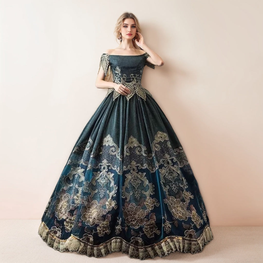 Ball Gown Off-the-Shoulder Sleeveless Floor-Length Victorian Party Costume Masquerade Cosplay Rococo Prom Quinceanera Dress