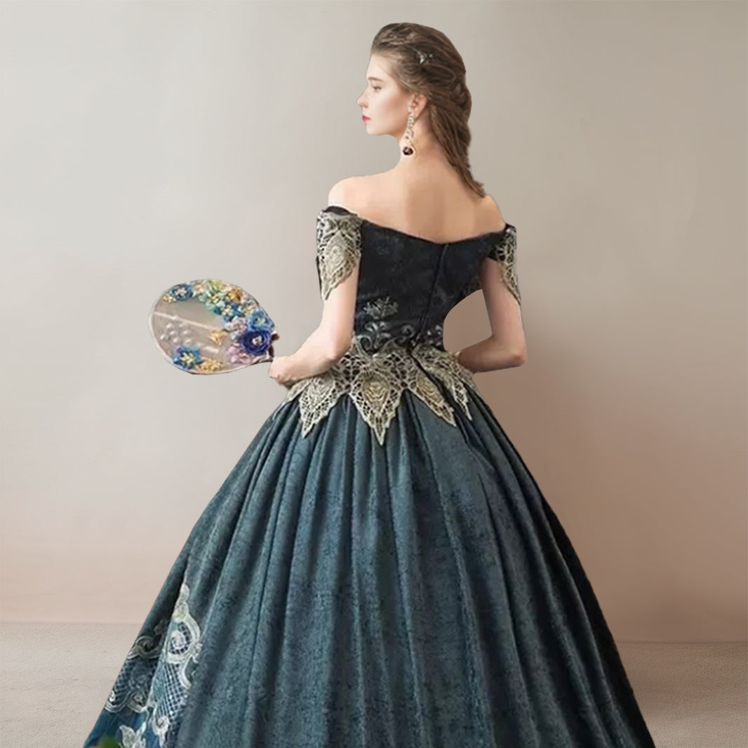 Ball Gown Off-the-Shoulder Sleeveless Floor-Length Victorian Party Costume Masquerade Cosplay Rococo Prom Quinceanera Dress