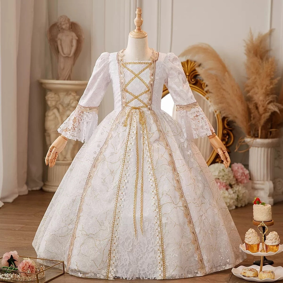 Girl's Ball Gown Jewel Neck 3/4 Length Sleeves Floor Length Victorian Party Costume Cosplay Masquerade Lace Party & Evening Rococo Dress, 110 / White Girl's Ball Gown Jewel Neck 3/4 Length Sleeves Floor Length Victorian Party Costume Cosplay Masquerade Lace Party & Evening Rococo Dress, 110 / White