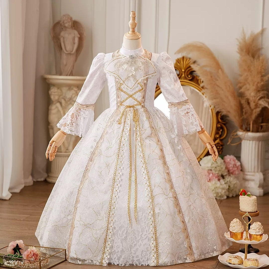 Girl's Ball Gown Jewel Neck 3/4 Length Sleeves Floor Length Victorian Party Costume Cosplay Masquerade Lace Party & Evening Rococo Dress, 110 / White Girl's Ball Gown Jewel Neck 3/4 Length Sleeves Floor Length Victorian Party Costume Cosplay Masquerade Lace Party & Evening Rococo Dress, 110 / White