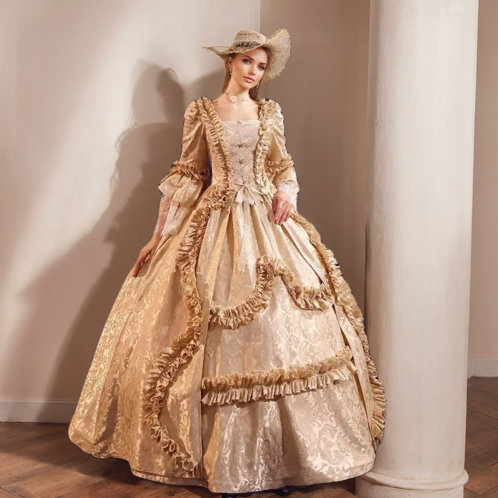 Ball Gown Square Neck 3/4 Length Sleeves Floor-Length Evening Party Gothic Victorian Vintage Inspired Costume Medieval Princess Prom Dress Champagne Ball Gown Square Neck 3/4 Length Sleeves Floor-Length Evening Party Gothic Victorian Vintage Inspired Costume Medieval Princess Prom Dress Champagne