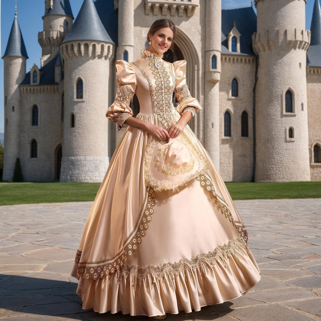 rococo prom dresses Ball Gown Jewel Neck 3/4 Length Sleeves Floor Length Royal Victorian Party Costume Cosplay Masquerade Dress loft-height-low Its soft Stunning Gold Makeup Tutorial Select Size:44
