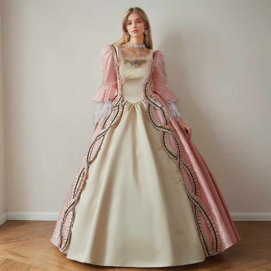 Ball Gown Square Neck Long Sleeves Floor-Length Lace Rococo Victorian Party Costume Princess Prom Dress Ball Gown Square Neck Long Sleeves Floor-Length Lace Rococo Victorian Party Costume Princess Prom Dress