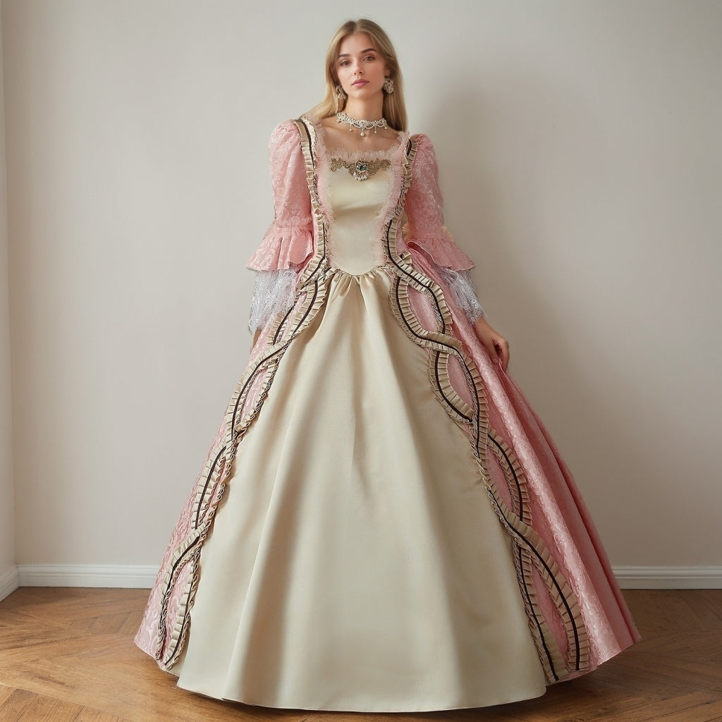 Ball Gown Square Neck Long Sleeves Floor-Length Lace Rococo Victorian Party Costume Princess Prom Dress Ball Gown Square Neck Long Sleeves Floor-Length Lace Rococo Victorian Party Costume Princess Prom Dress
