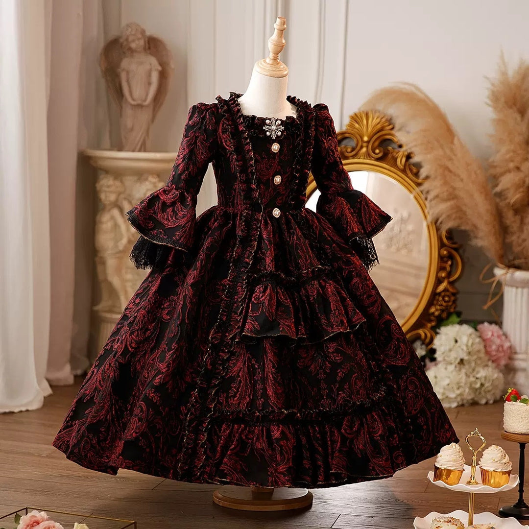Girl's Ball Gown 3/4 Length Sleeves Floor Length Lace Victorian Princess Costume Cosplay Masquerade Rococo Party Dress with Sequins, 110 / As Pic