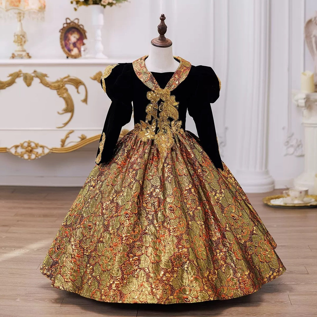Girl's Ball Gown 3/4 Length Sleeves Floor Length Victorian Princess Party Costume Cosplay Masquerade Rococo Party Dress with Sequins, 110 / Coffee