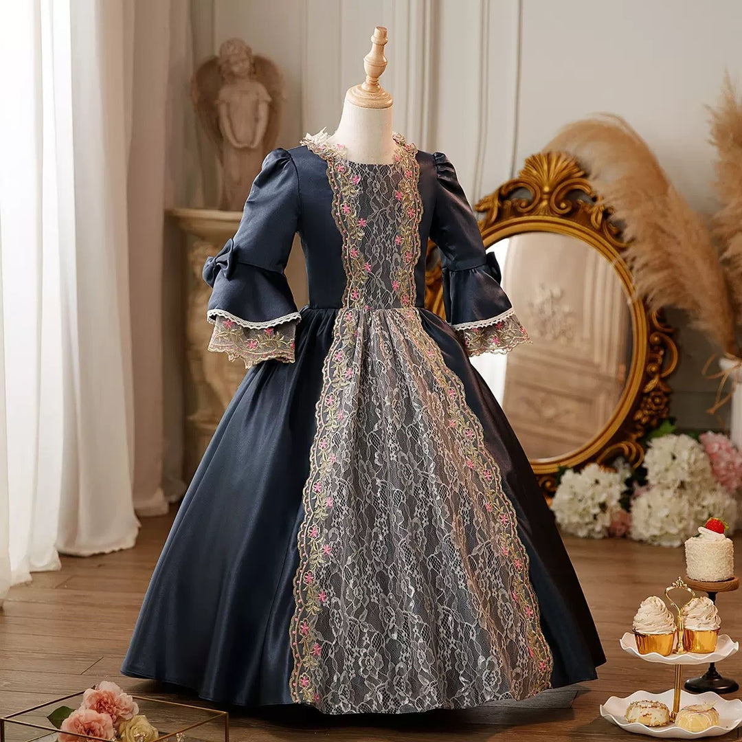 Girl's Ball Gown Round Neck 3/4 Length Sleeves Floor Length Floral Victorian Princess Costume Cosplay Masquerade Rococo Party Dress with Lace, 110 / Girl's Ball Gown Round Neck 3/4 Length Sleeves Floor Length Floral Victorian Princess Costume Cosplay Masquerade Rococo Party Dress with Lace, 110 /