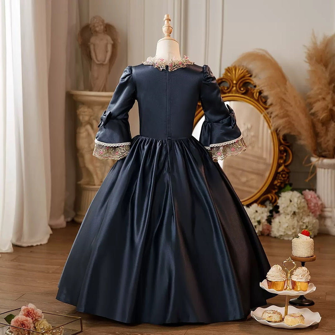 Girl's Ball Gown Round Neck 3/4 Length Sleeves Floor Length Floral Victorian Princess Costume Cosplay Masquerade Rococo Party Dress with Lace, 110