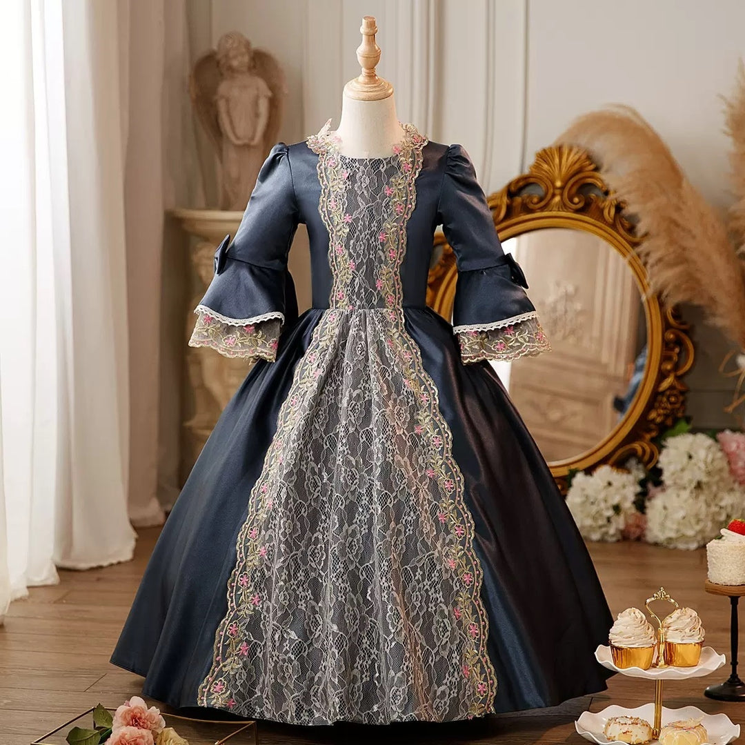 Girl's Ball Gown Round Neck 3/4 Length Sleeves Floor Length Floral Vic - Mondressy Girl's Ball Gown Round Neck 3/4 Length Sleeves Floor Length Floral Vic - Mondressy