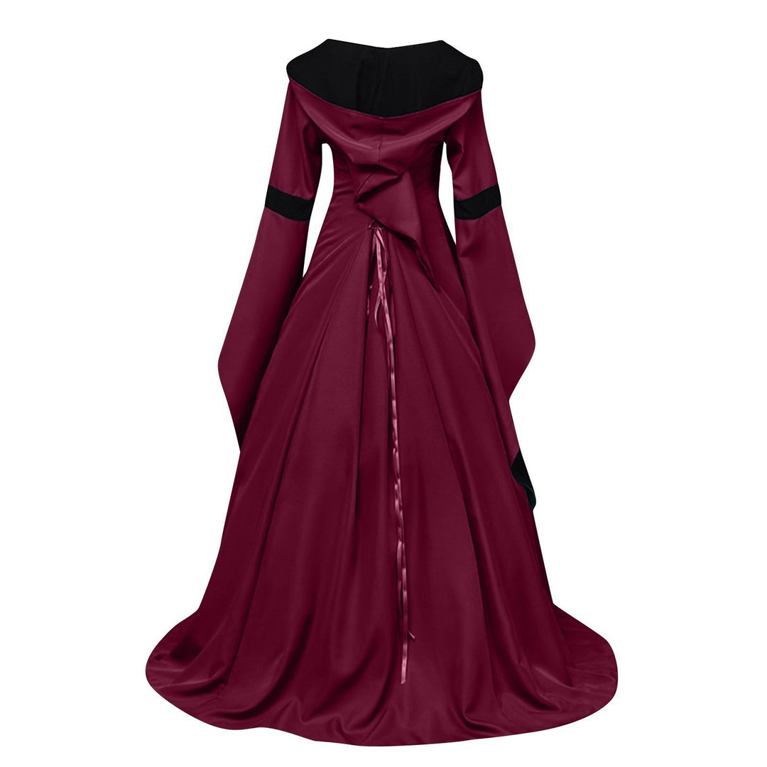 retro vintage medieval dress Zvavz Womens Vintage Medieval Dress Casual Renaissance Costume Hooded Retro Lace up Long Sleeve Party Cocktail DressGothic Gown Black,XXXXXL, Women's,