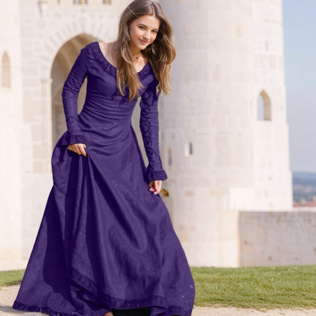 viking formal dress Retro Vintage Medieval A-Line/Princess Round Neck Long Sleeves Floor-Length Halloween Performance Evening & Prom Dress, S / Purple 9 2XL 41 Color:Limited Blue Hydrangea Syning af vintagekjoler Padme amidala green dress