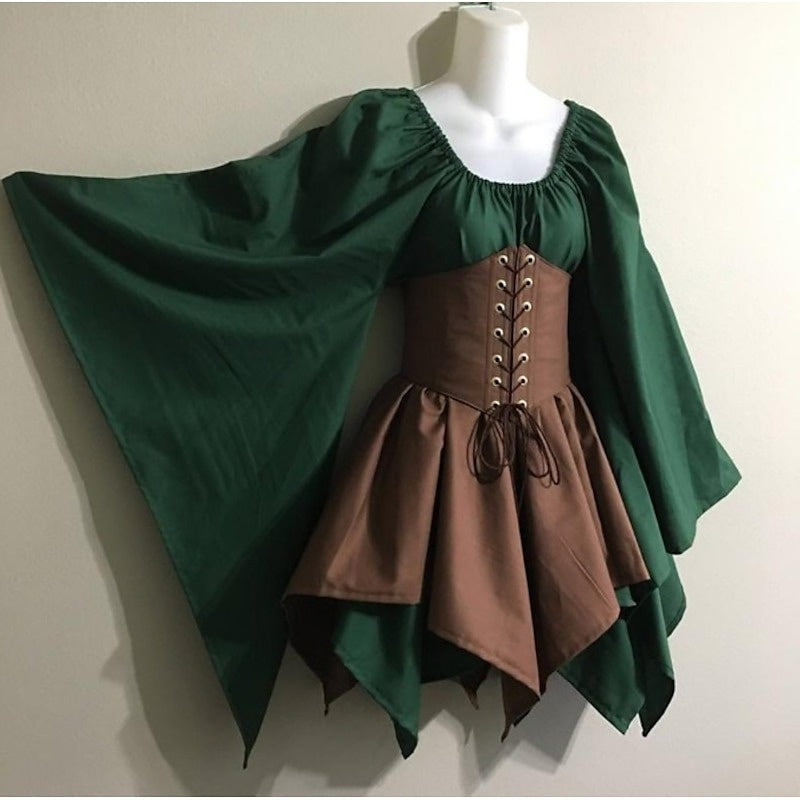 medieval princess dress short Women's Medieval Vintage Short / Mini Ren Faire Princess Viking Ranger Archery Celtic Pirate Fantasy Party / Cocktail Dress, S / Green