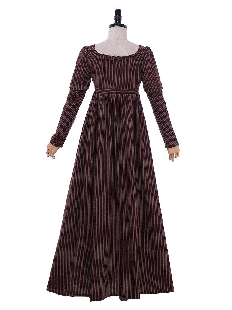 A-Line/Princess Square Neck Long Sleeves Floor-Length High Waistline Retro Vintage Medieval Jane Austen Dress