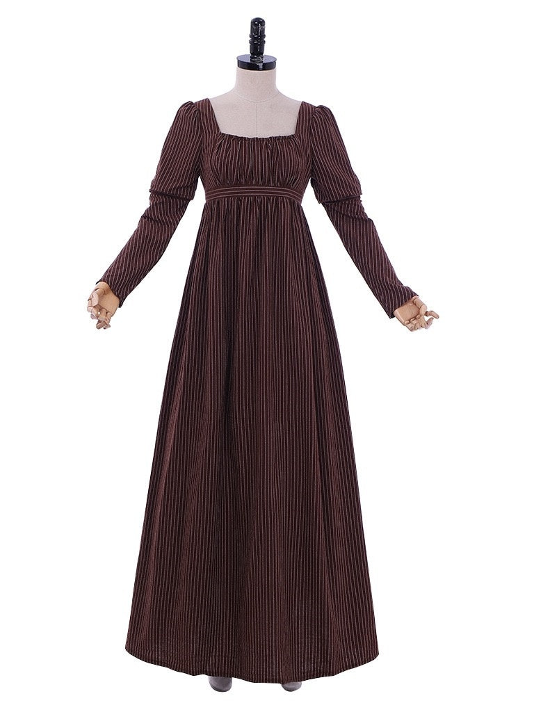A-Line/Princess Square Neck Long Sleeves Floor-Length High Waistline Retro Vintage Medieval Jane Austen Dress