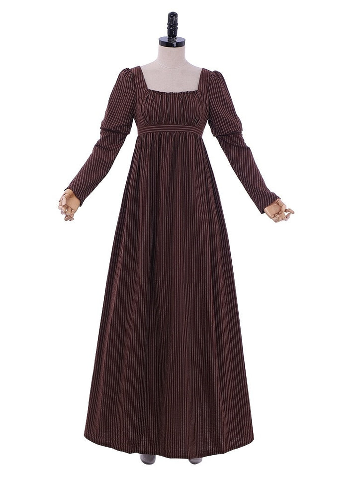 A-Line/Princess Square Neck Long Sleeves Floor-Length High Waistline Retro Vintage Medieval Jane Austen Dress