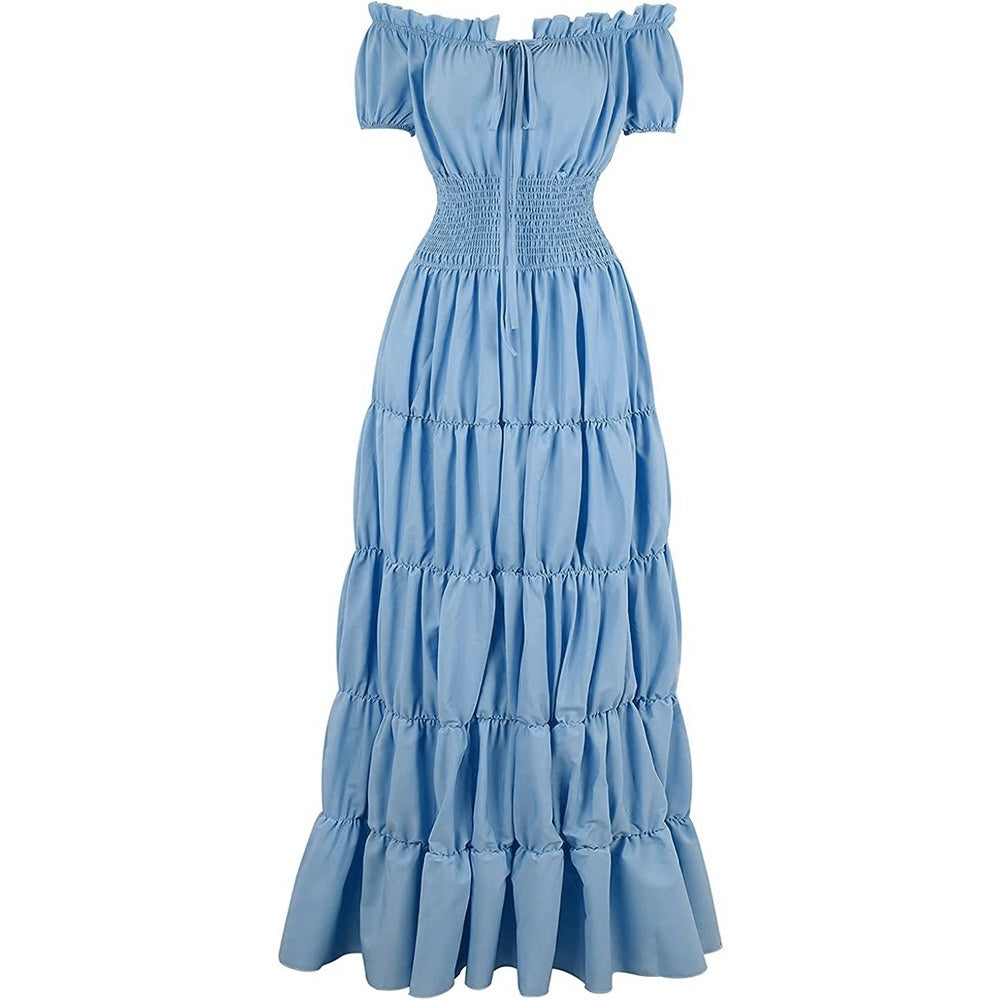 A-Line/Princess Off-the-Shoulder Short Sleeves Floor-Length Medieval Renaissance Cocktail Dress, XS / Beige A-Line/Princess Off-the-Shoulder Short Sleeves Floor-Length Medieval Renaissance Cocktail Dress, XS / Beige