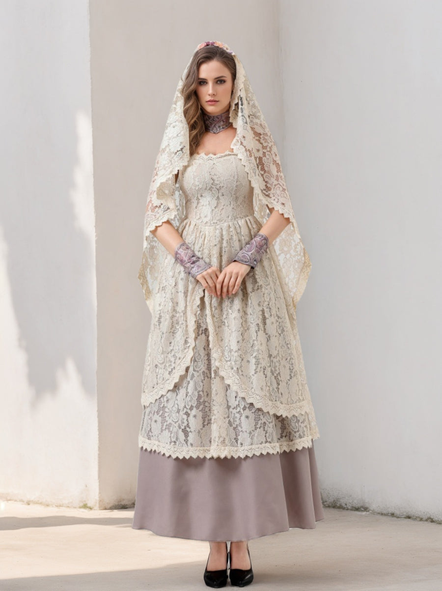 Women's Victorian Medieval Renaissance Prom Bride Outlander Lace Celtic Fantasy Halloween Carnival Masquerade Dress, S / Khaki Women's Victorian Medieval Renaissance Prom Bride Outlander Lace Celtic Fantasy Halloween Carnival Masquerade Dress, S / Khaki