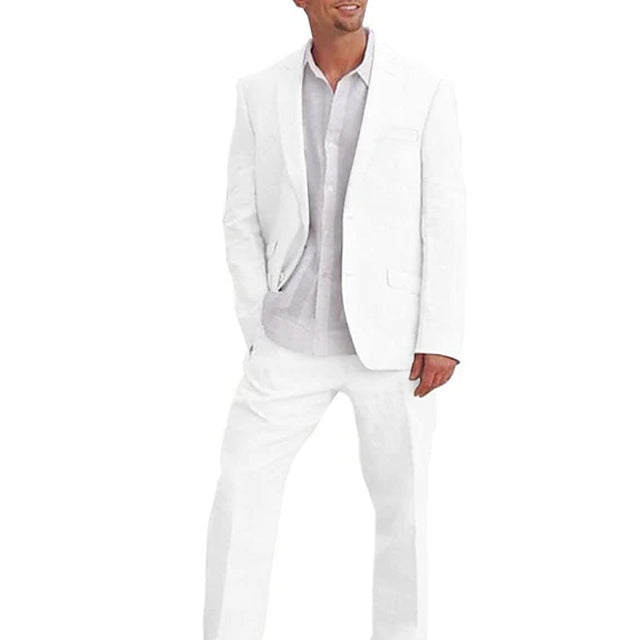 Men's Tailored Fit Single Breasted Two-buttons 2 Pieces Solid Colored Linen Suits