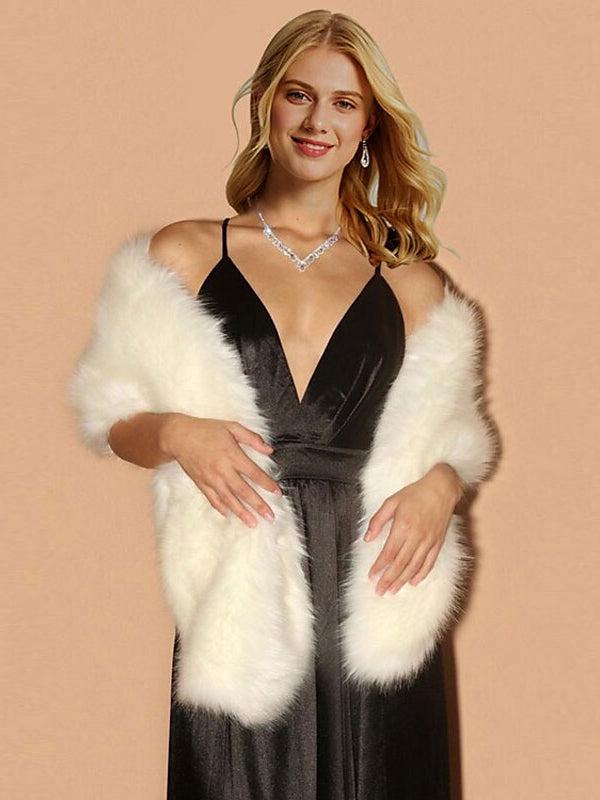 Wihte Faux Fur Wraps Shawls Women?s Wrap Elegant Sleeveless Wedding Guest Wraps With Pure Color, One Size / White