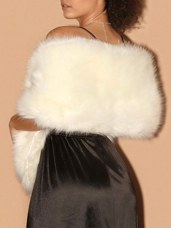 Wihte Faux Fur Wraps Shawls Women‘s Wrap Elegant Sleeveless Wedding Guest Wraps With Pure Color