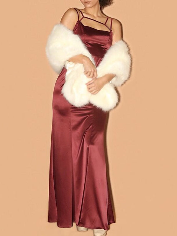 Wihte Faux Fur Wraps Shawls Women‘s Wrap Elegant Sleeveless Wedding Guest Wraps With Pure Color