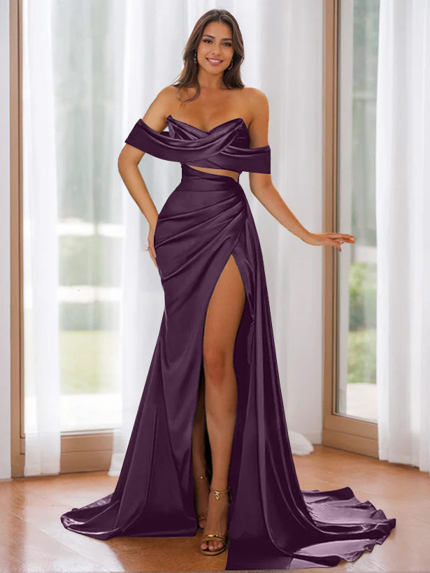 Trumpet Strapless Sweep Train Off-the-Shoulder Evening Dresses