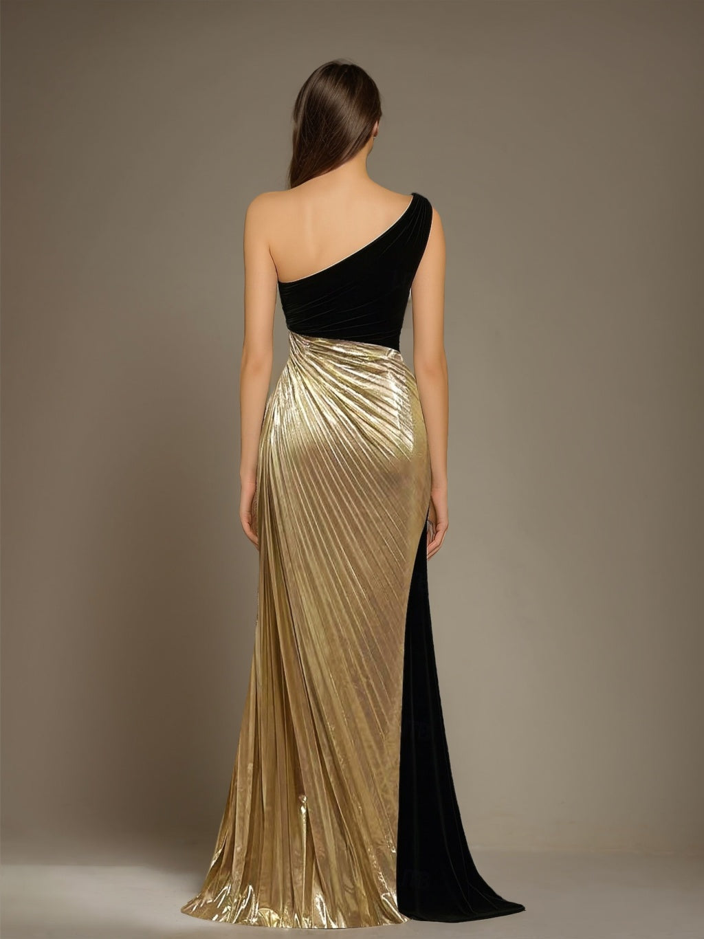 A-Line/Princess One-Shoulder Sleeveless Floor-Length Evening Dresses with Rhinestone & Pleats