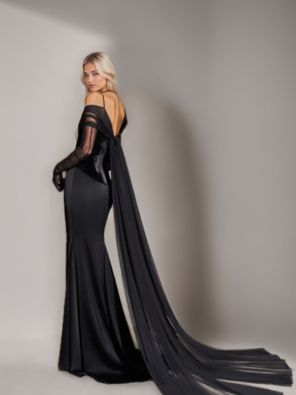 Trumpet/Mermaid Spaghetti Straps Long Sleeves Floor-Length Evening Dresses with Lace