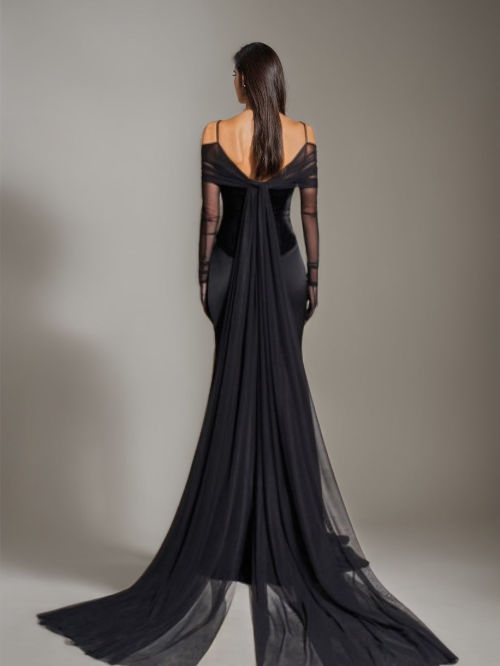 Trumpet/Mermaid Spaghetti Straps Long Sleeves Floor-Length Evening Dresses with Lace