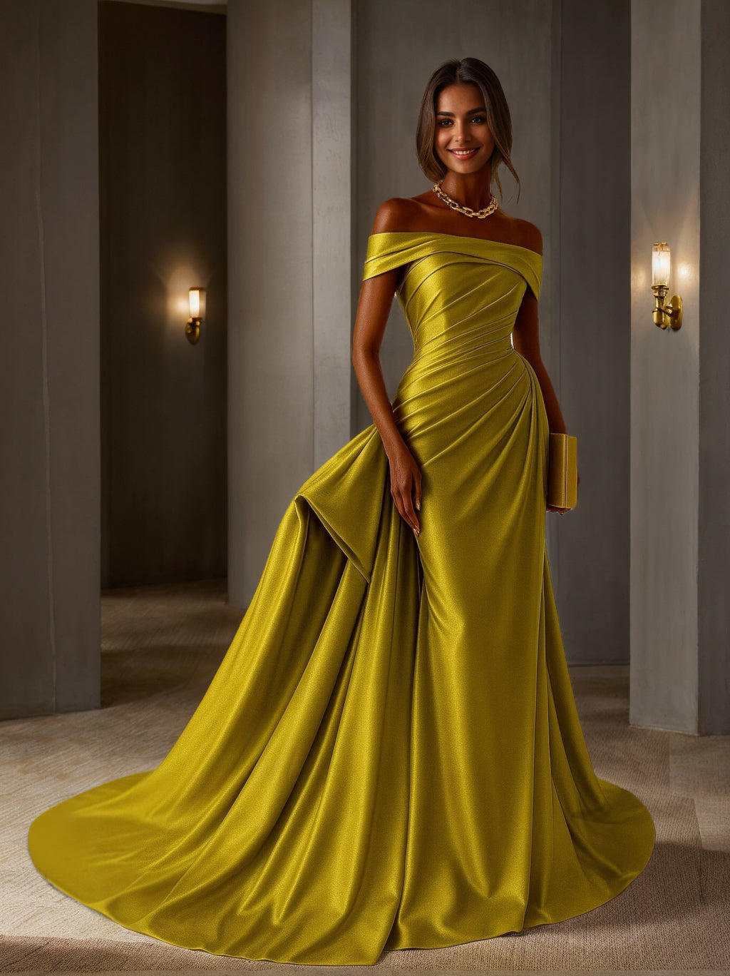 Trumpet/Mermaid Off-the-shoulder Sleeveless Floor-Length Evening Dresses with Ruffles